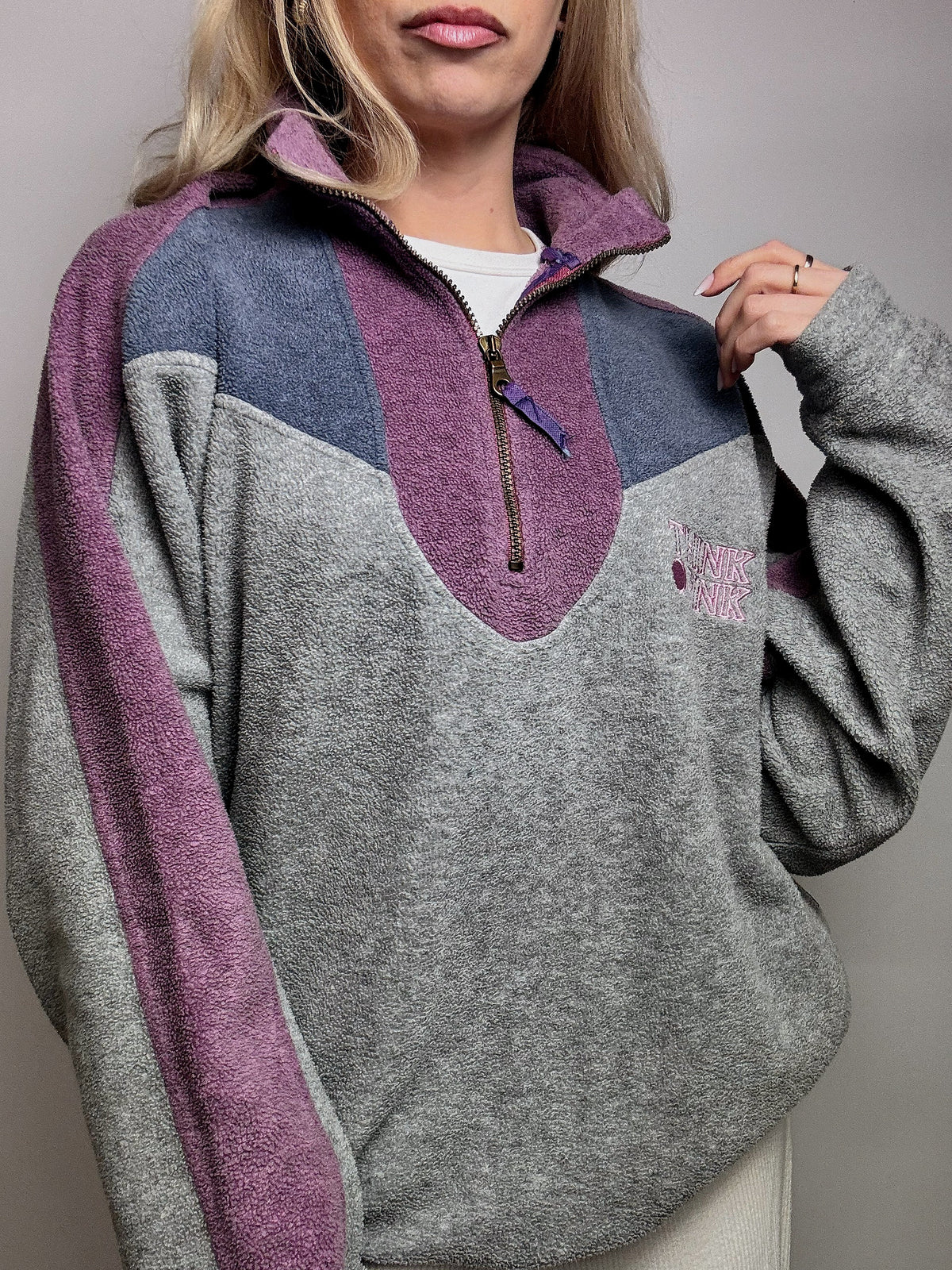 Oversized grey fleece THINK PINK L/XL Vintage