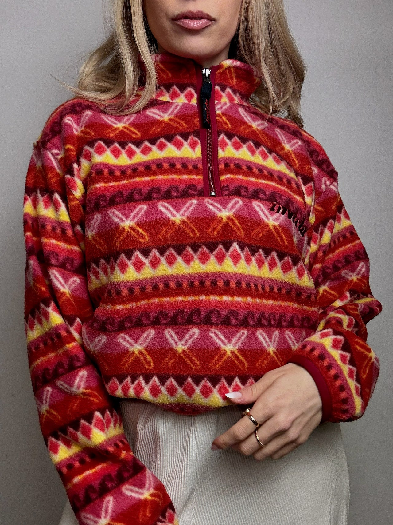 INVICTA M Vintage Red Graphic Fleece with Zip Neck