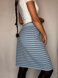 Vintage Blue and Grey Striped Knit Skirt L