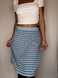 Vintage Blue and Grey Striped Knit Skirt L