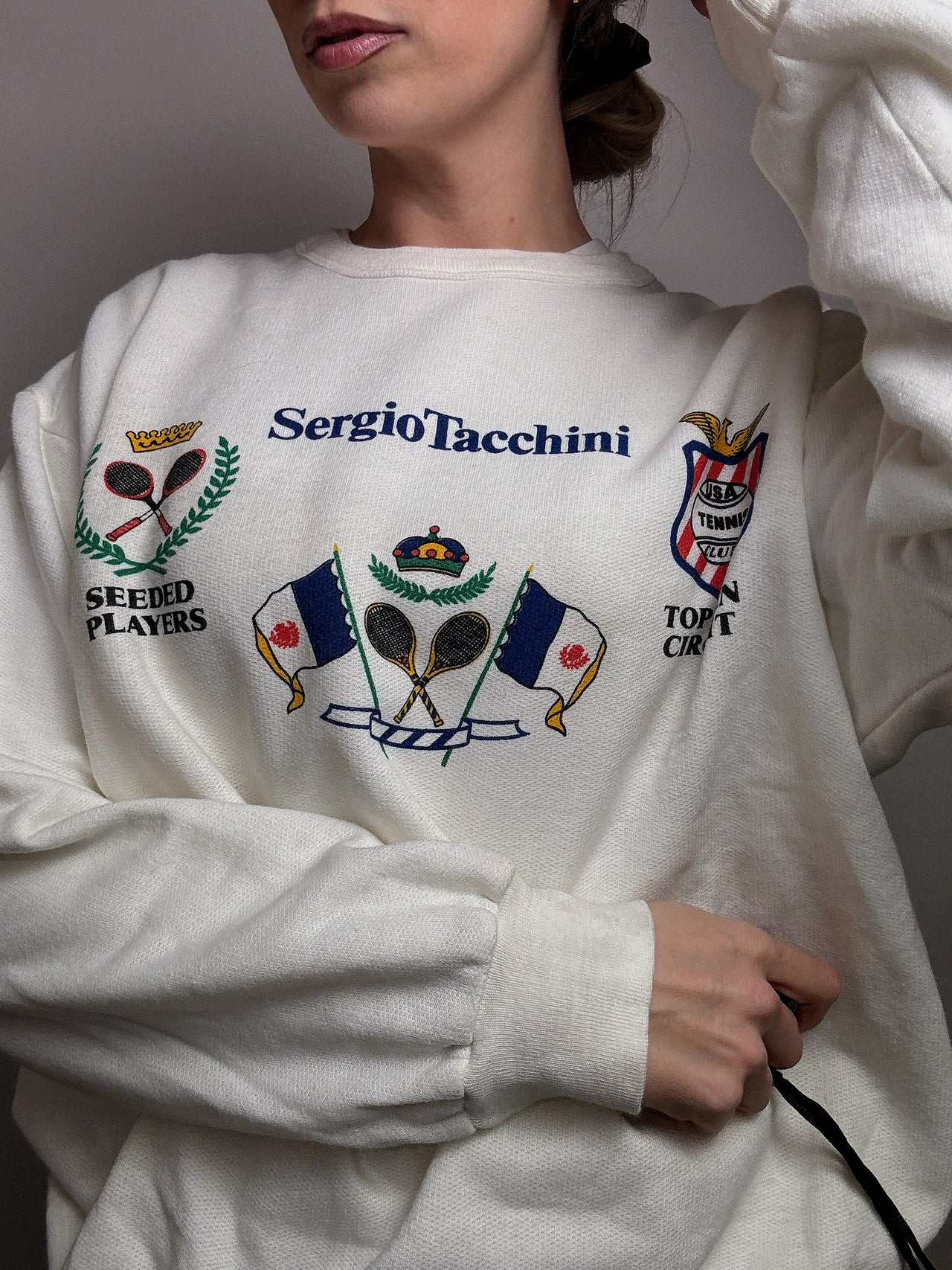 White round neck sweatshirt SERGIO TACCHINI L vintage