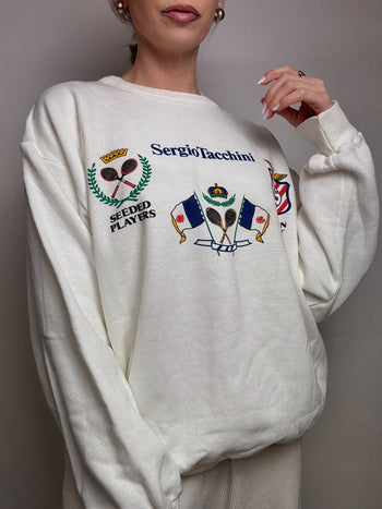 White round neck sweatshirt SERGIO TACCHINI L vintage