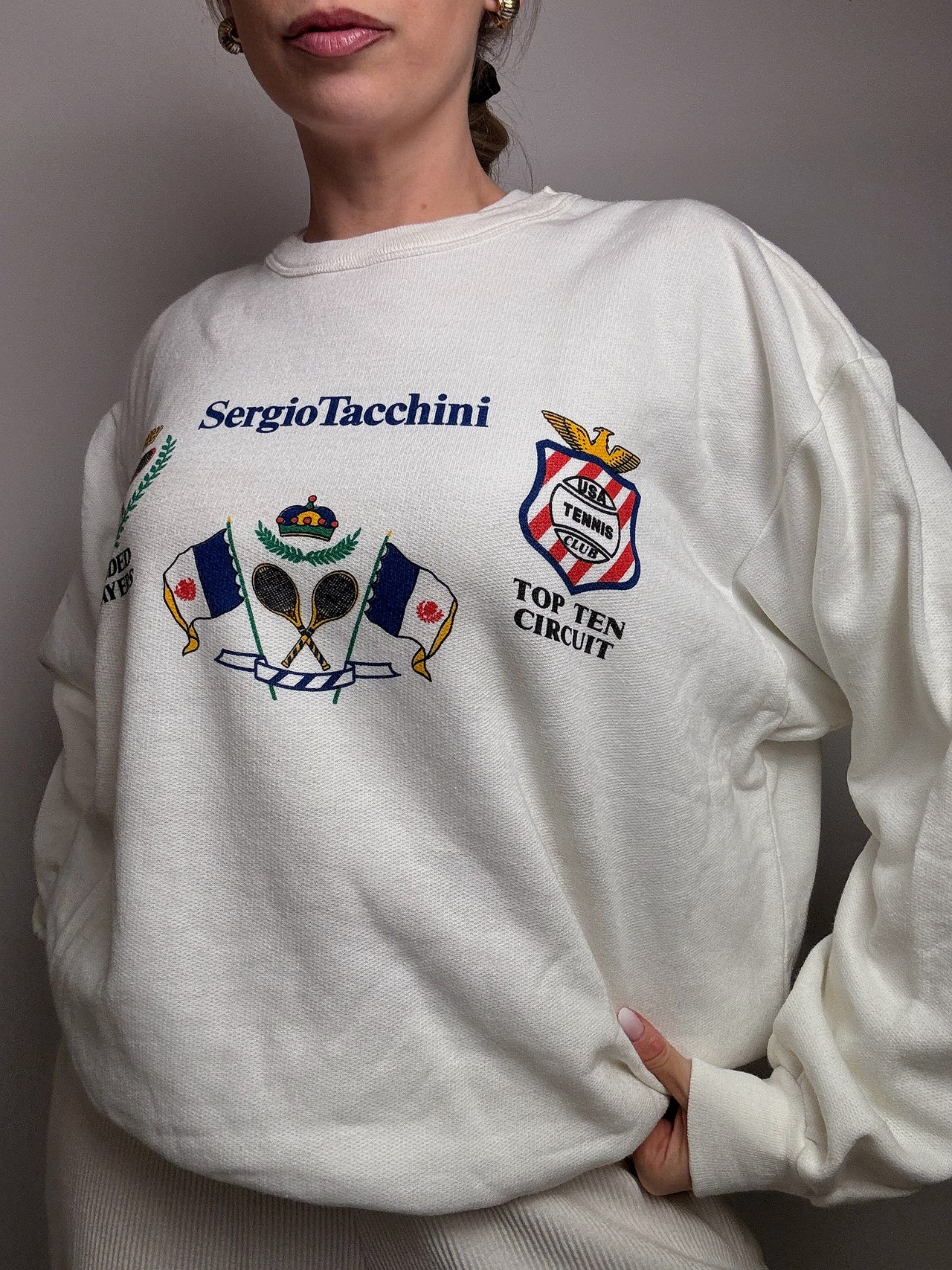 White round neck sweatshirt SERGIO TACCHINI L vintage