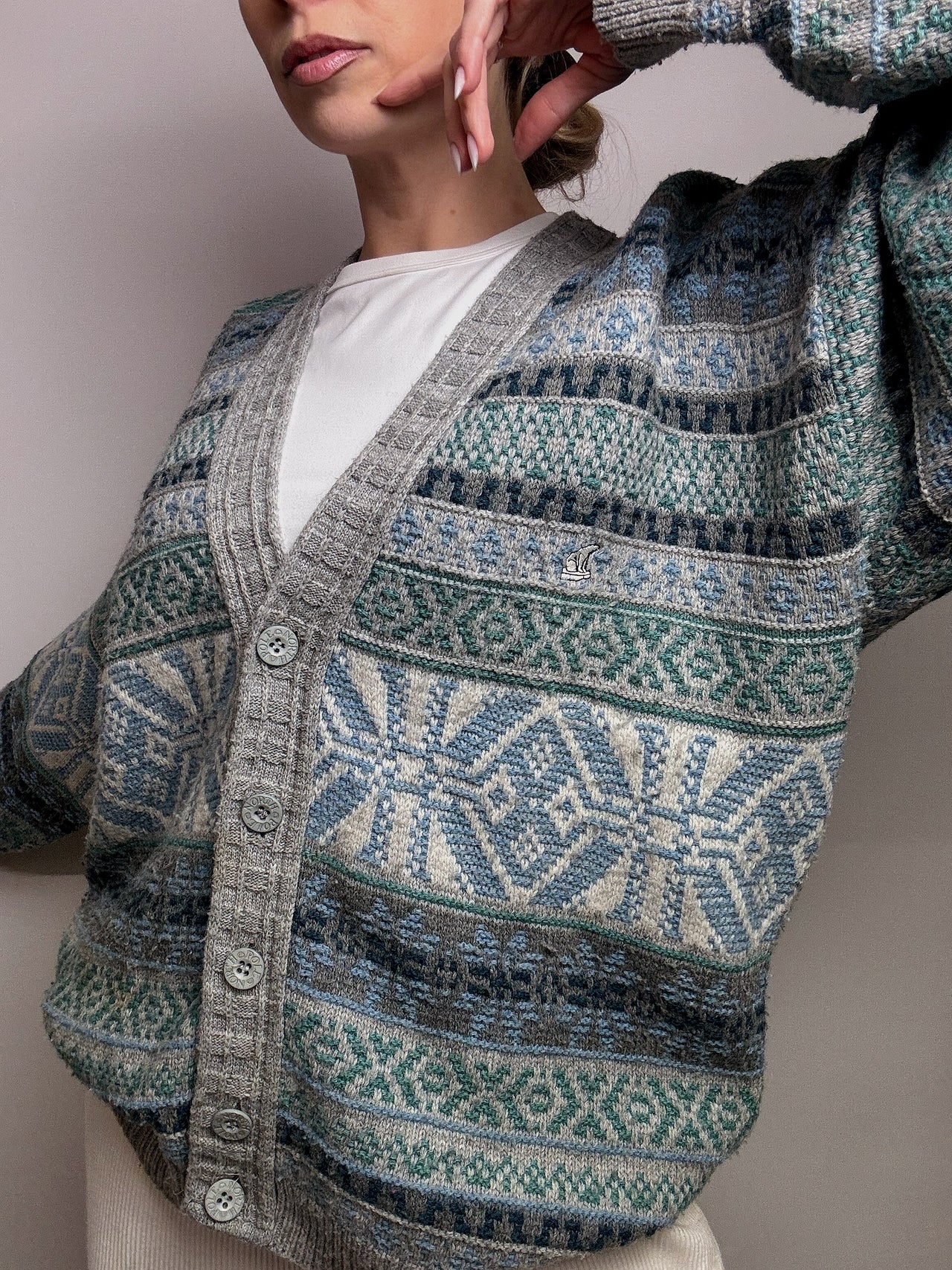 XL Vintage Strickmuster Strickjacke