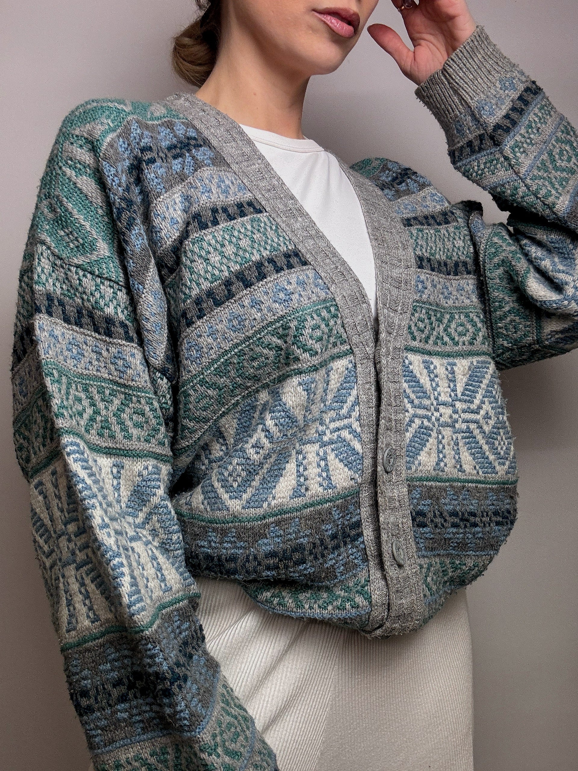 XL Vintage Strickmuster Strickjacke