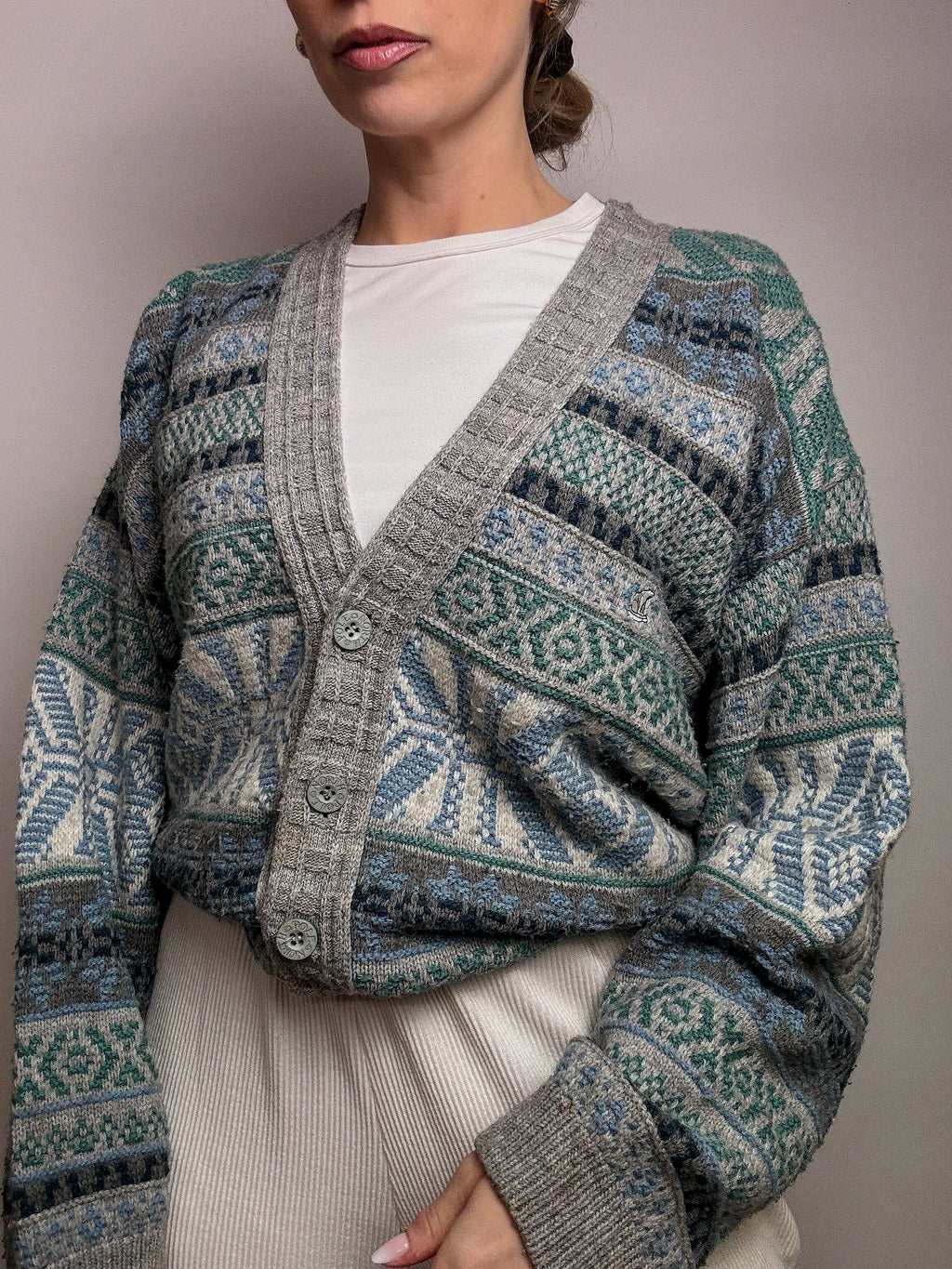 XL Vintage Strickmuster Strickjacke