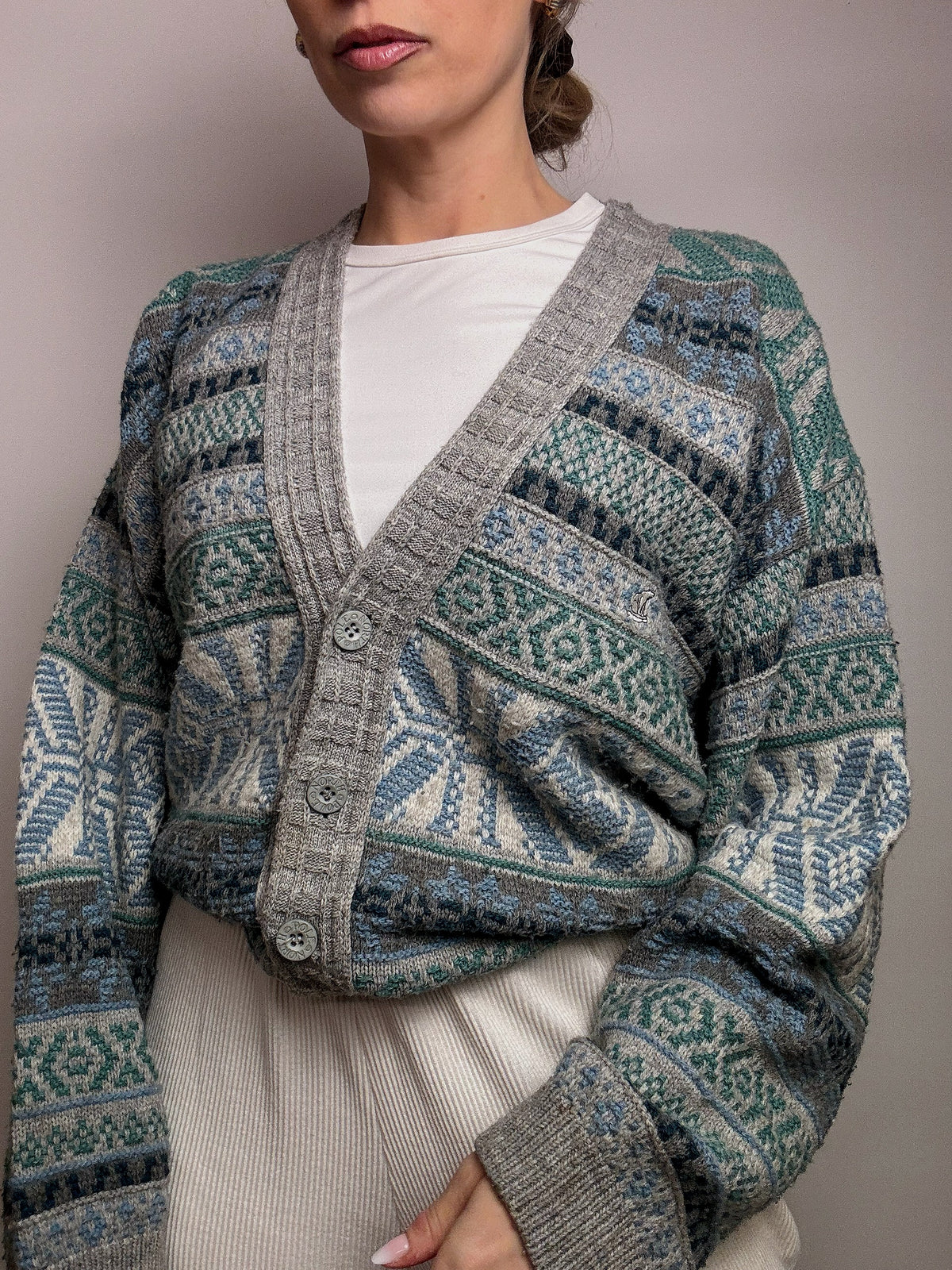XL Vintage Strickmuster Strickjacke