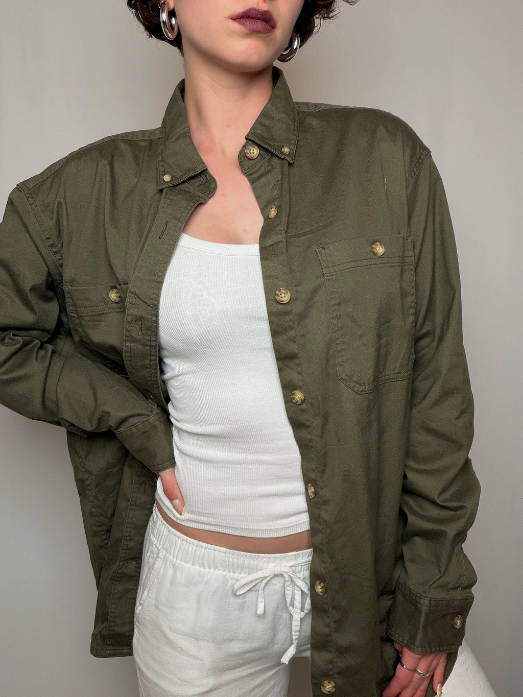 Chemise oversized en denim kaki M vintage
