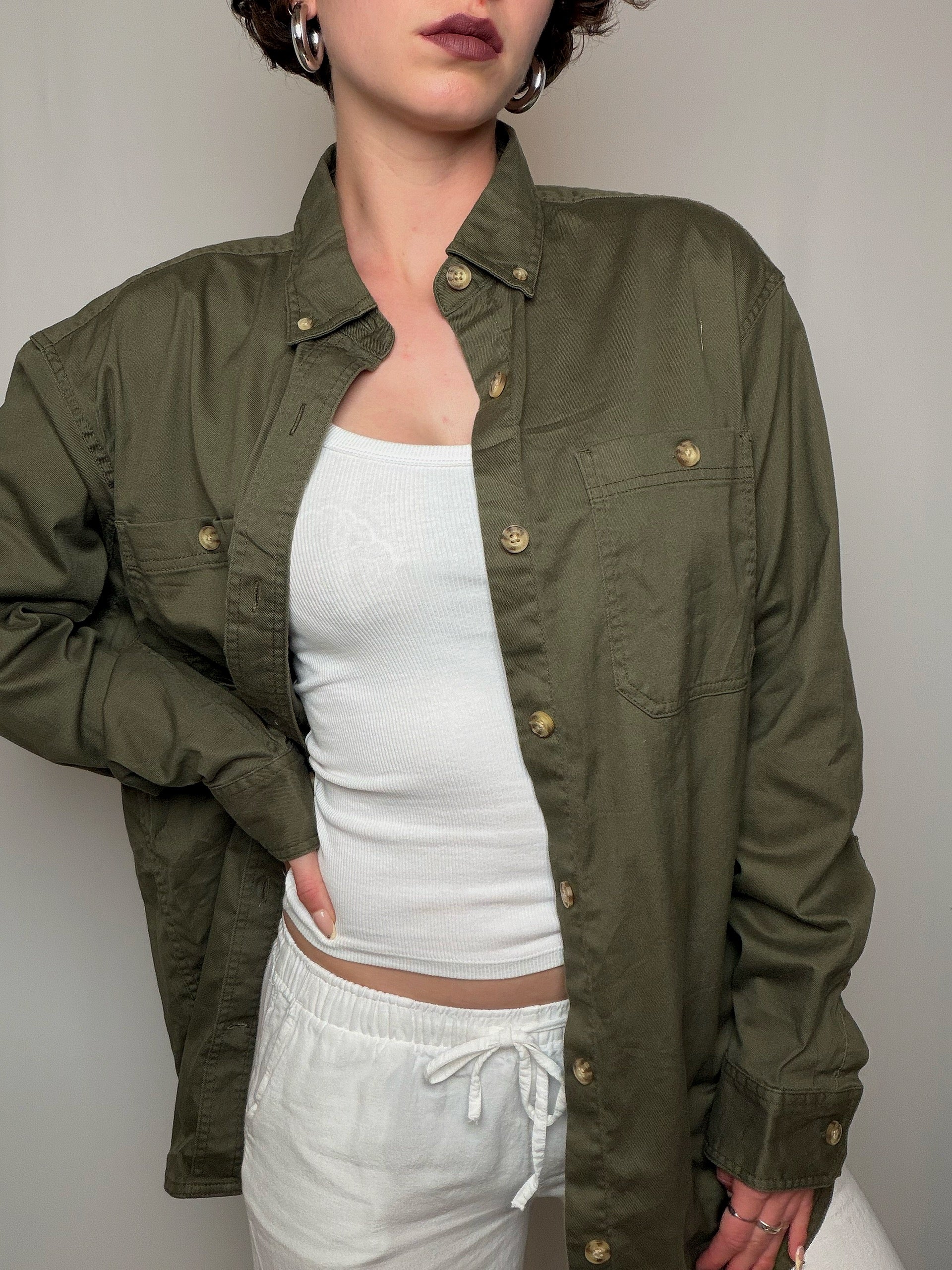 Chemise oversized en denim kaki M vintage
