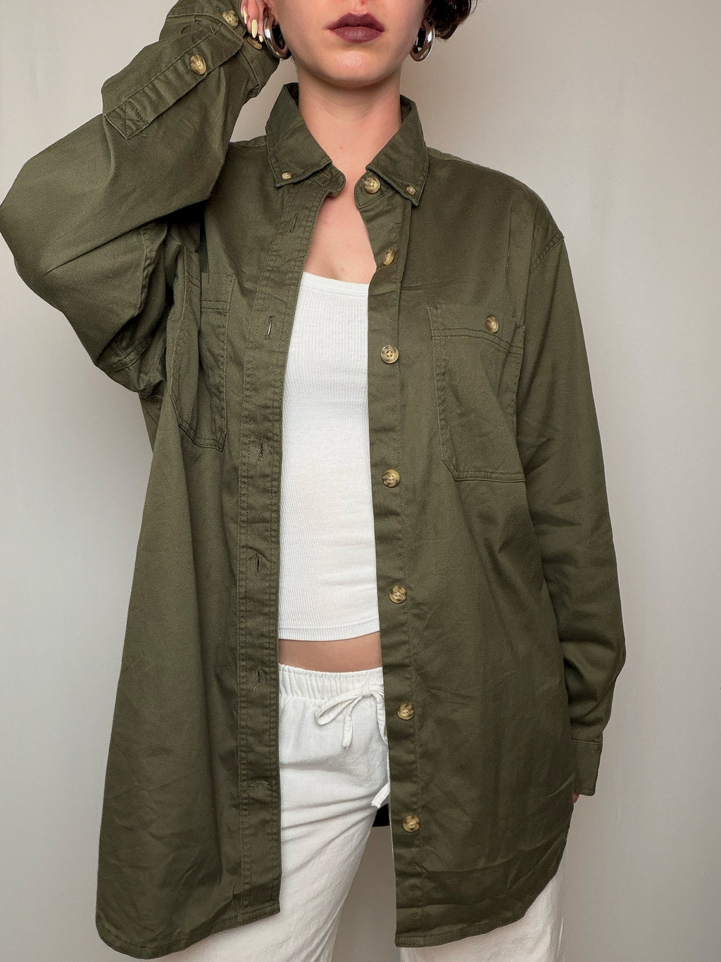 Chemise oversized en denim kaki M vintage