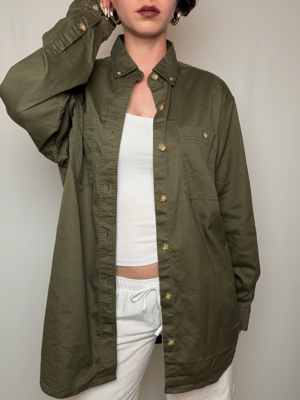 Chemise oversized en denim kaki M vintage