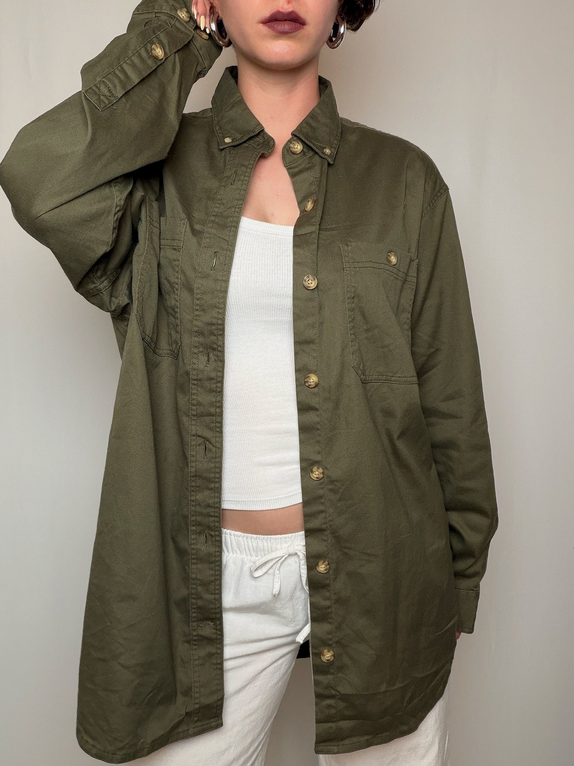 Chemise oversized en denim kaki M vintage
