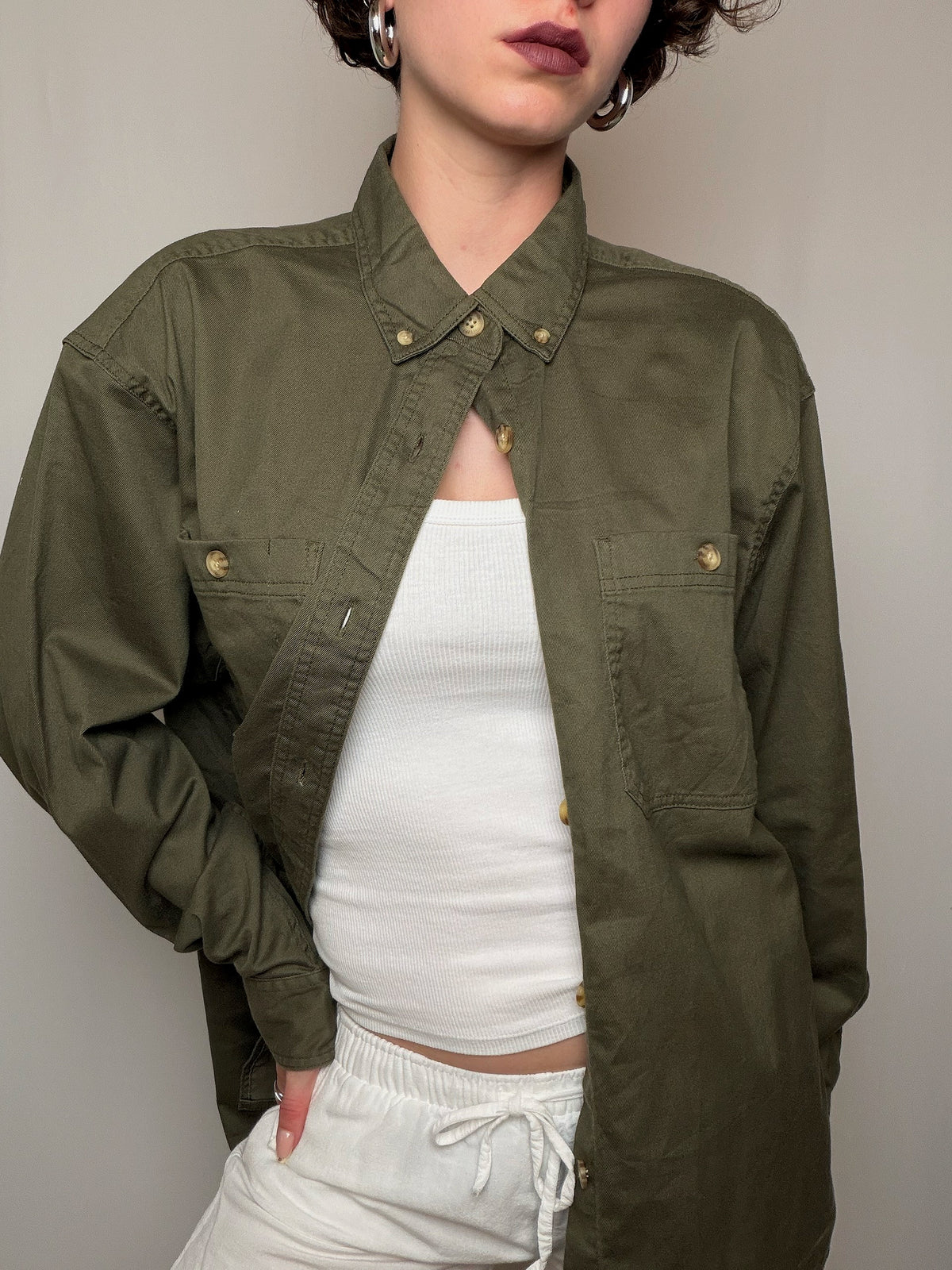 Chemise oversized en denim kaki M vintage