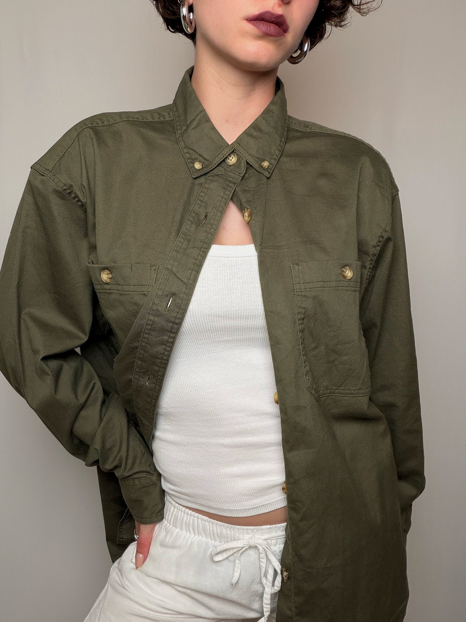 Chemise oversized en denim kaki M vintage