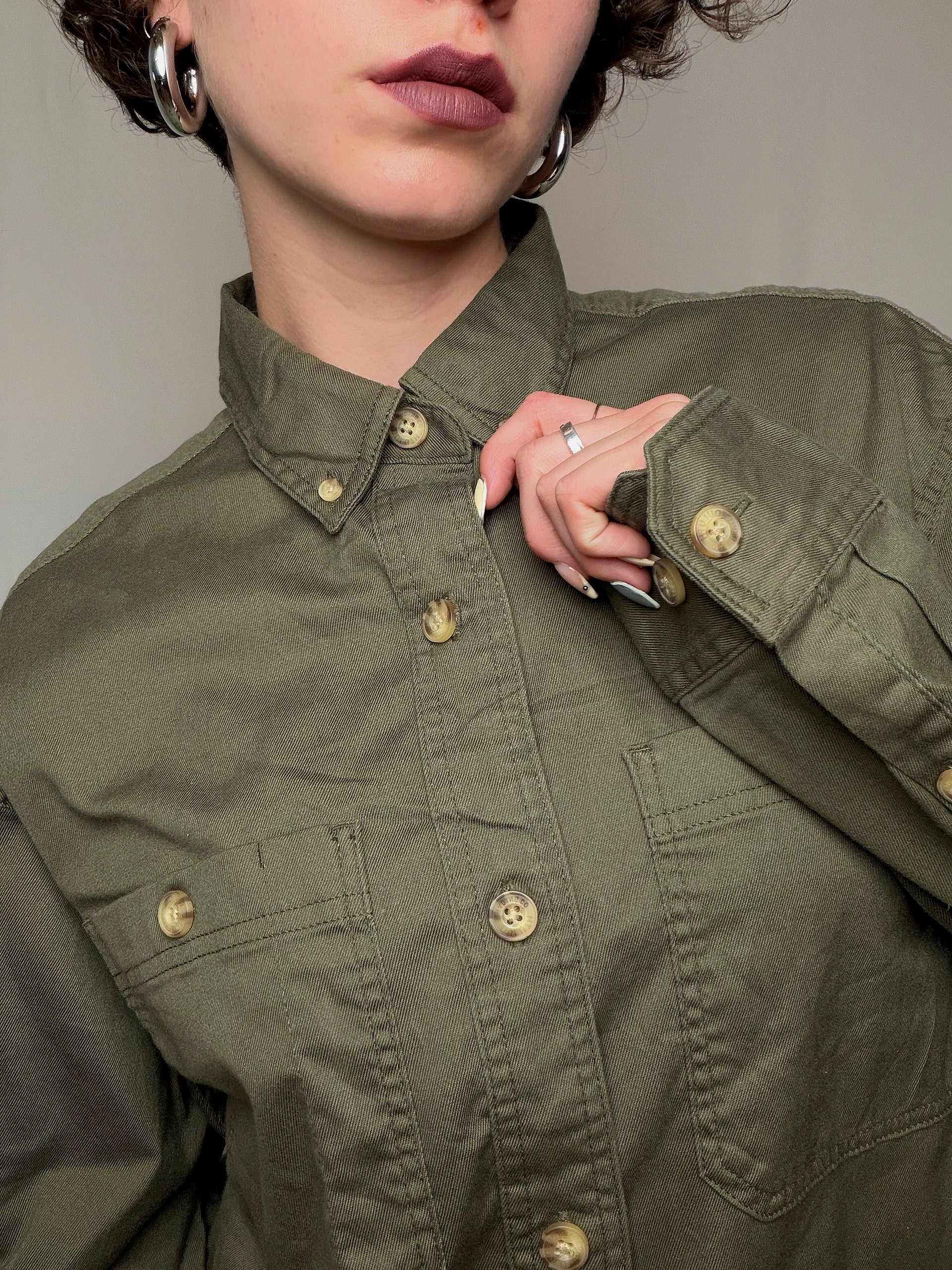 Chemise oversized en denim kaki M vintage