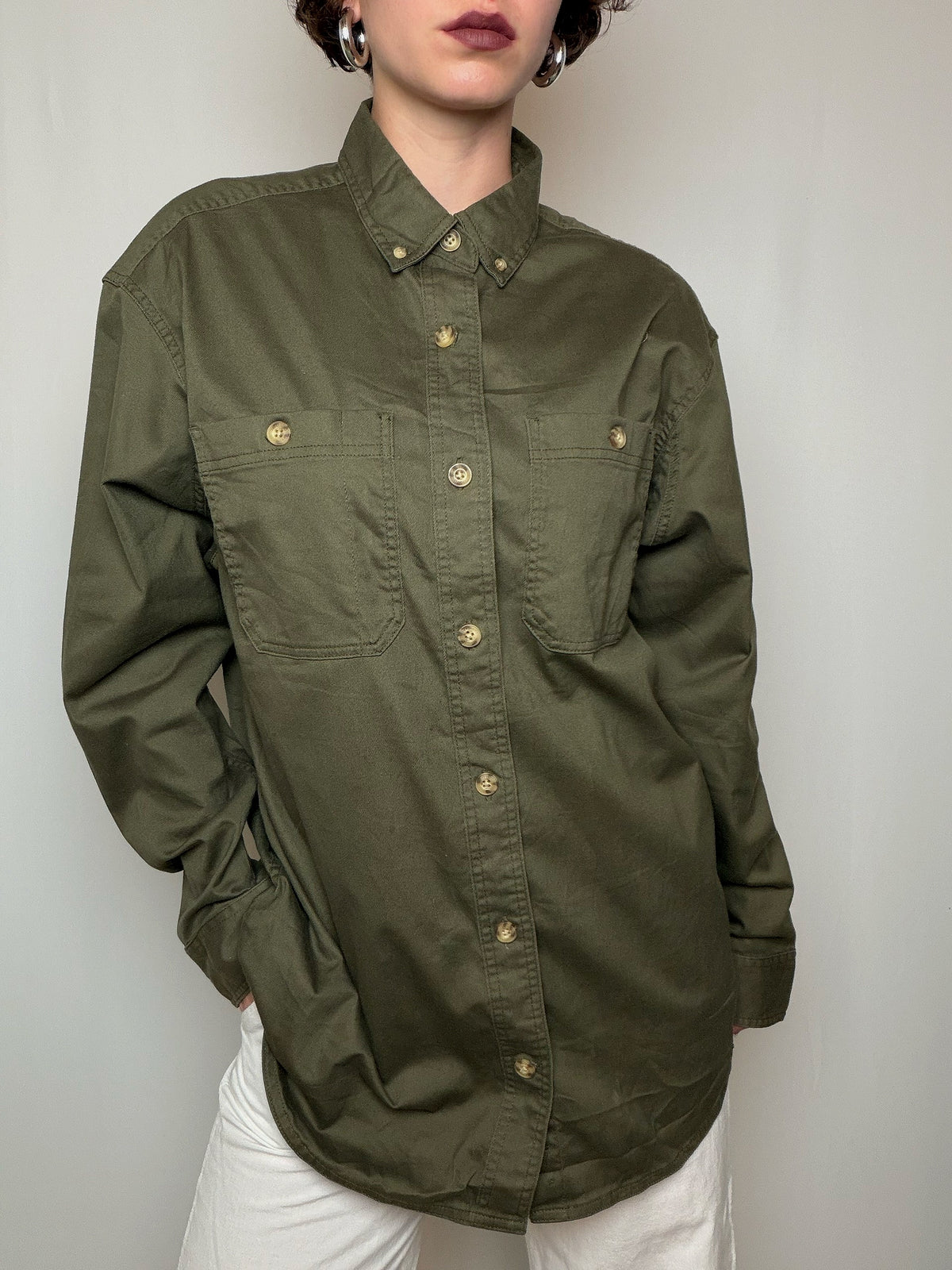 Chemise oversized en denim kaki M vintage