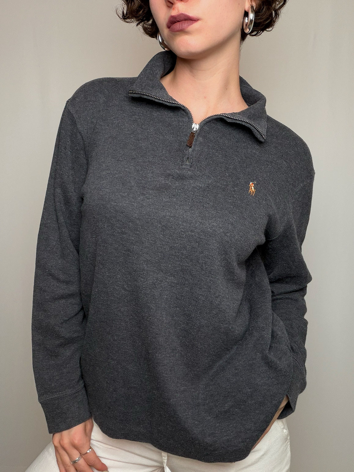 Pull camioneur gris Ralph Lauren S vintage