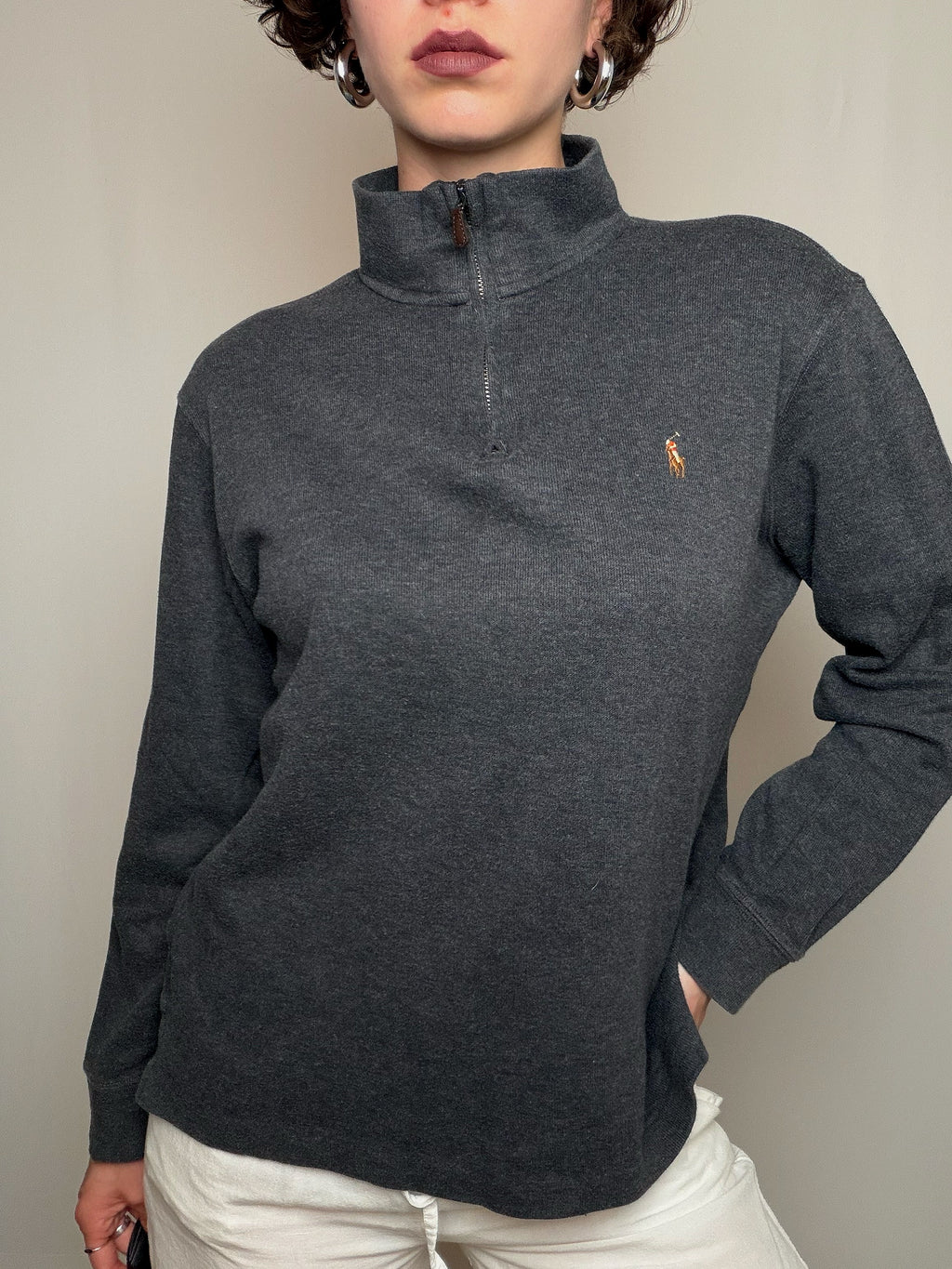 Pull camioneur gris Ralph Lauren S vintage