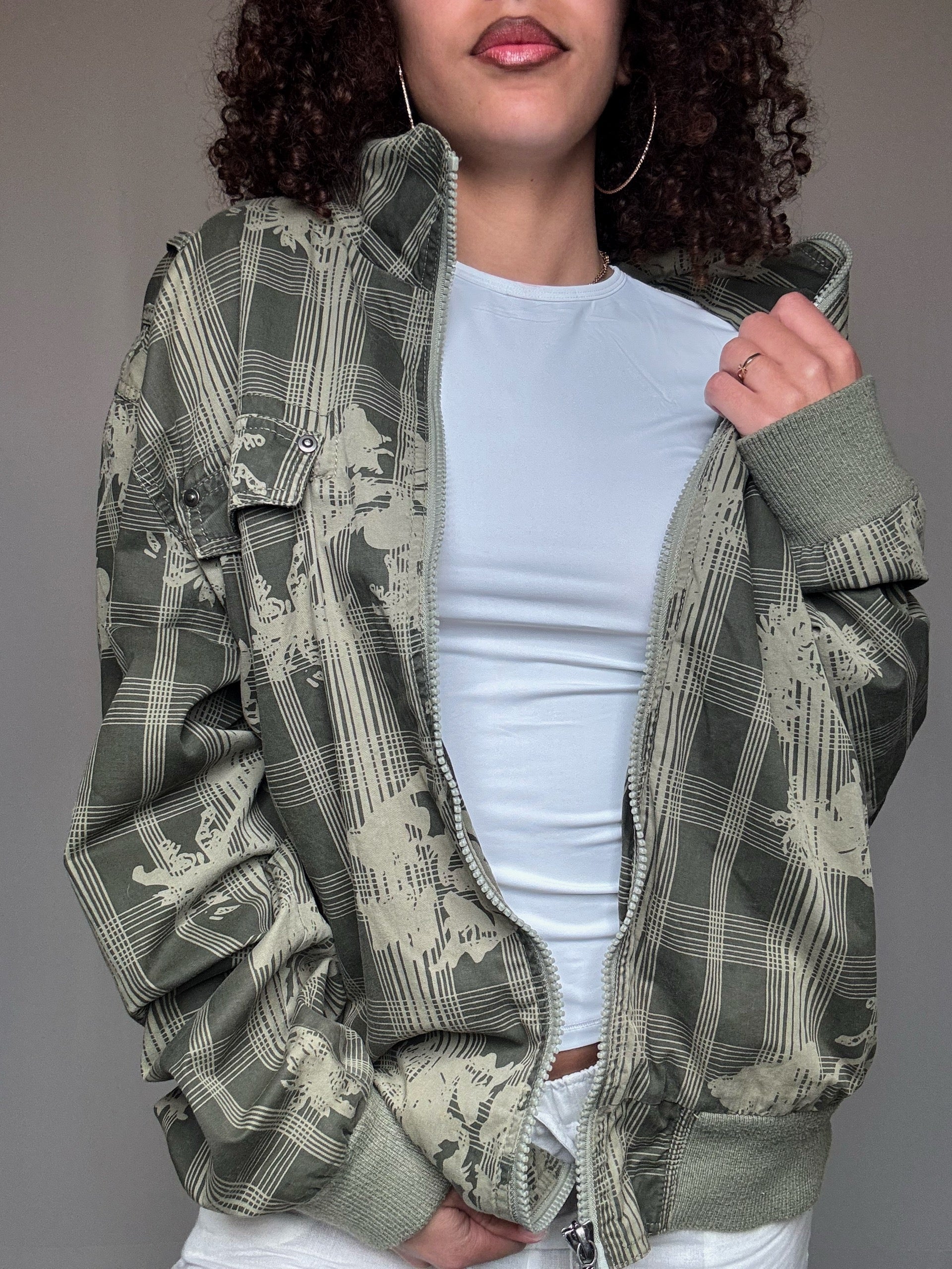 Bomber kaki à motif XL vintage