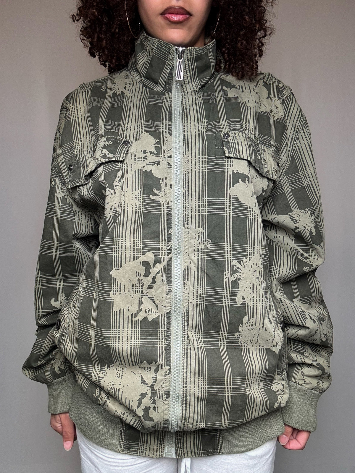 Bomber kaki à motif XL vintage