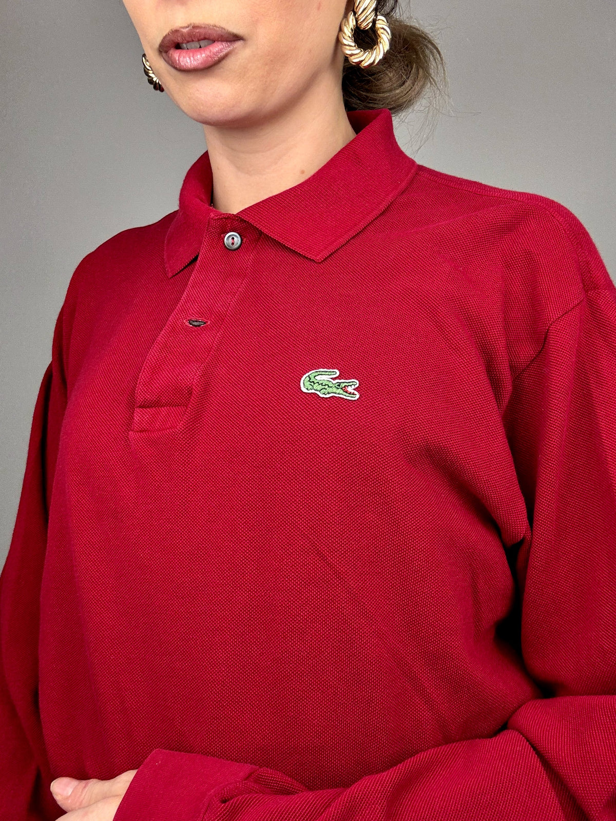 LACOSTE L Vintage red long-sleeved polo shirt