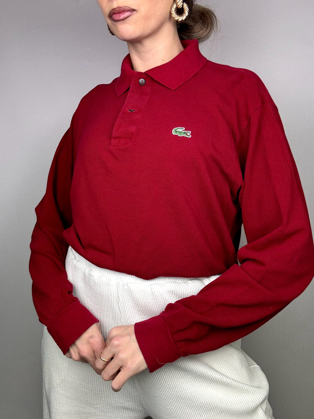 LACOSTE L Vintage rotes Langarm-Poloshirt