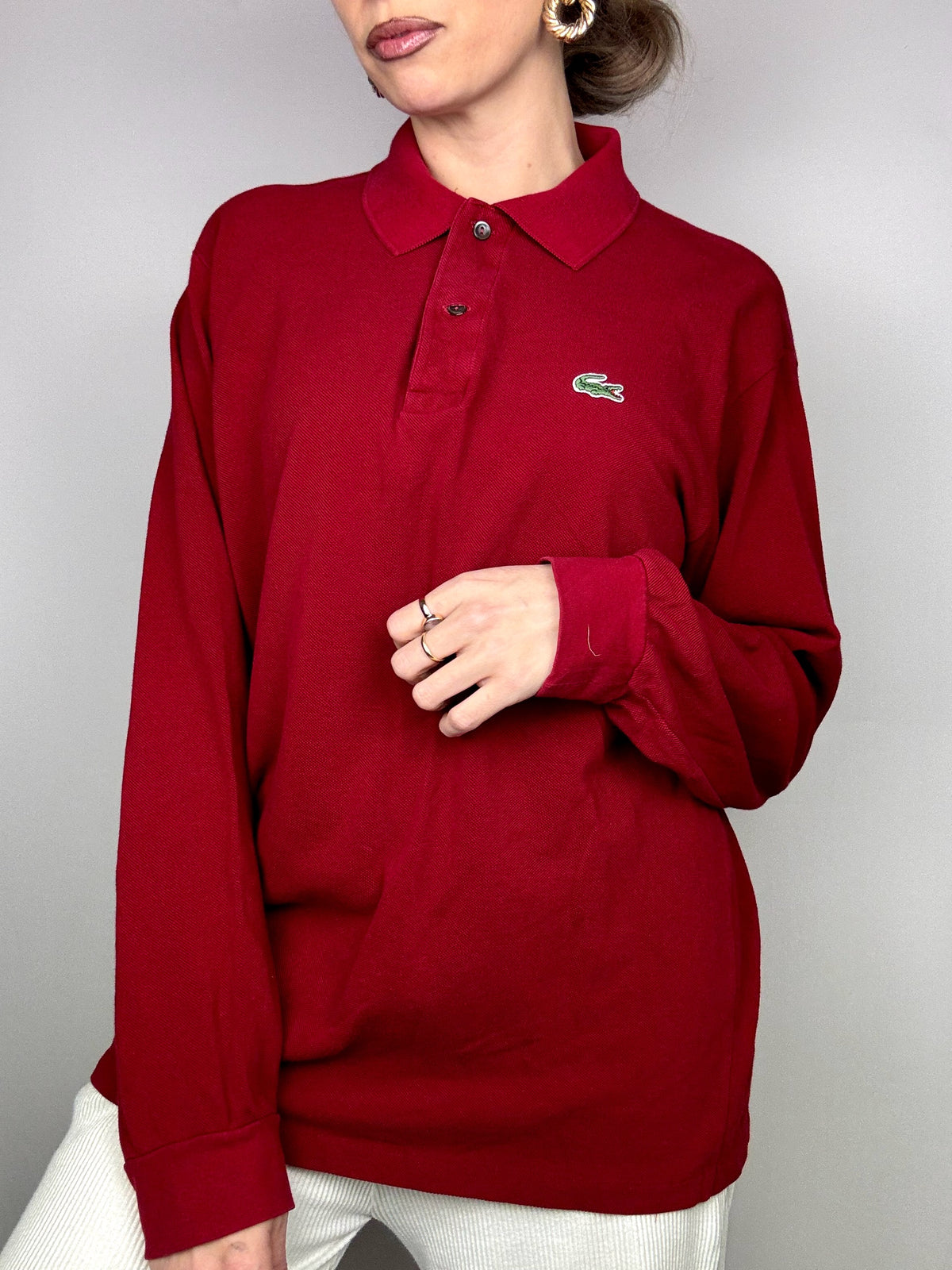 LACOSTE L Vintage red long-sleeved polo shirt