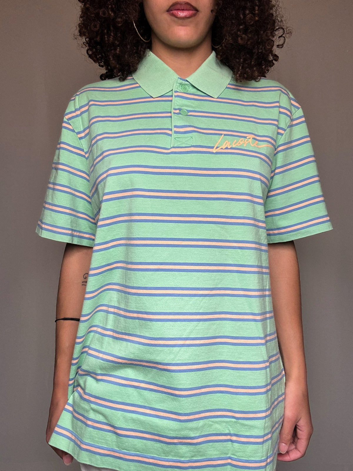 Polo vert à rayures Lacoste XXL vintage