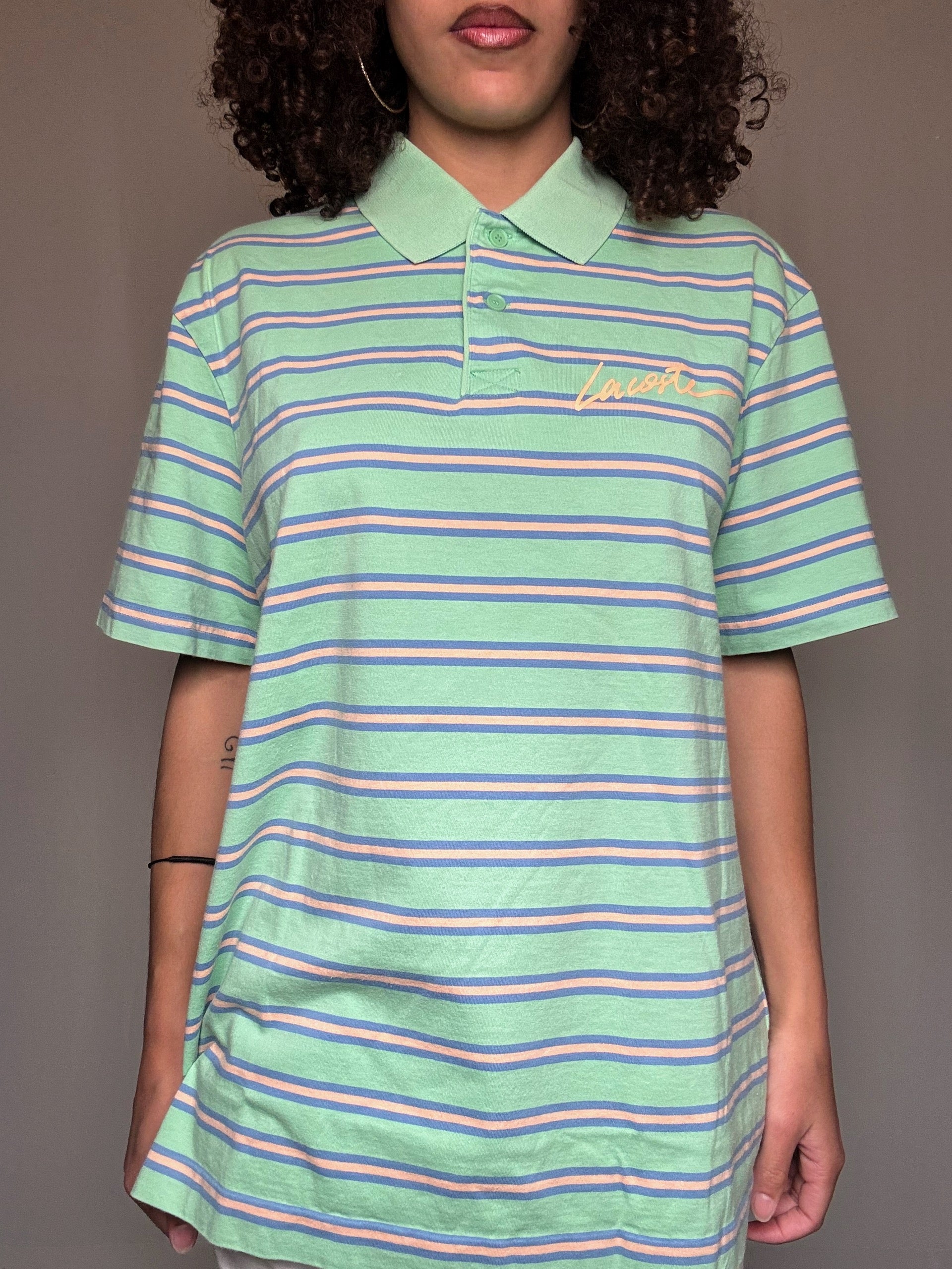 Polo vert à rayures Lacoste XXL vintage