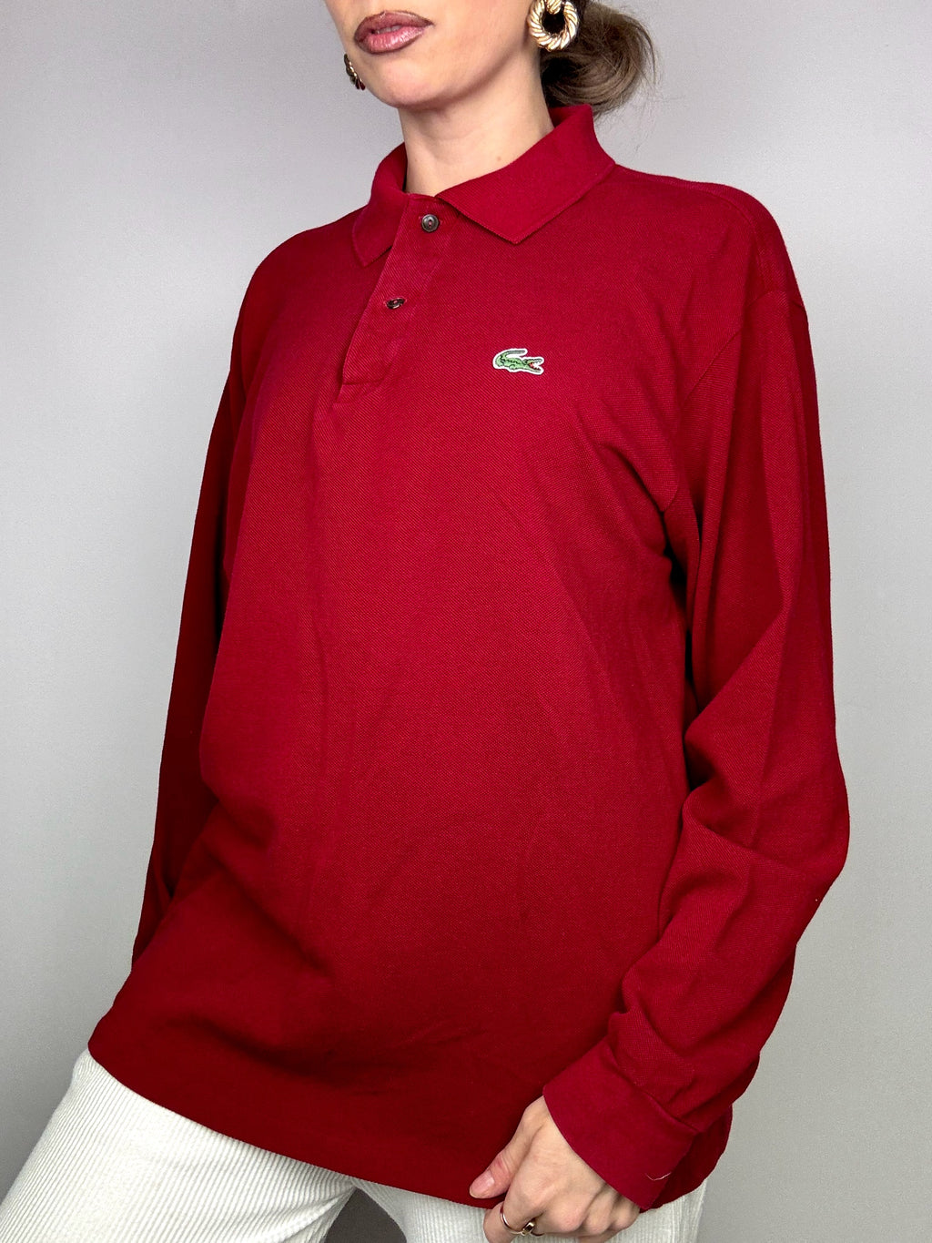 LACOSTE L Vintage rotes Langarm-Poloshirt