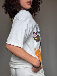 Weißes Vintage-Multikatzen-T-Shirt Gr. M
