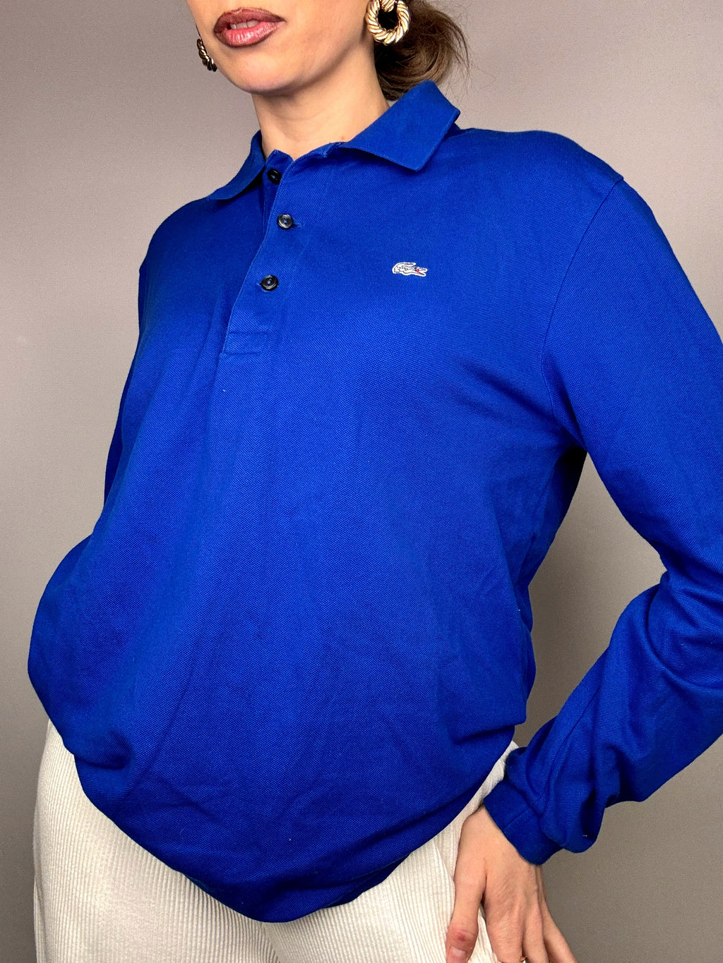 LACOSTE L Vintage blue long-sleeved polo shirt