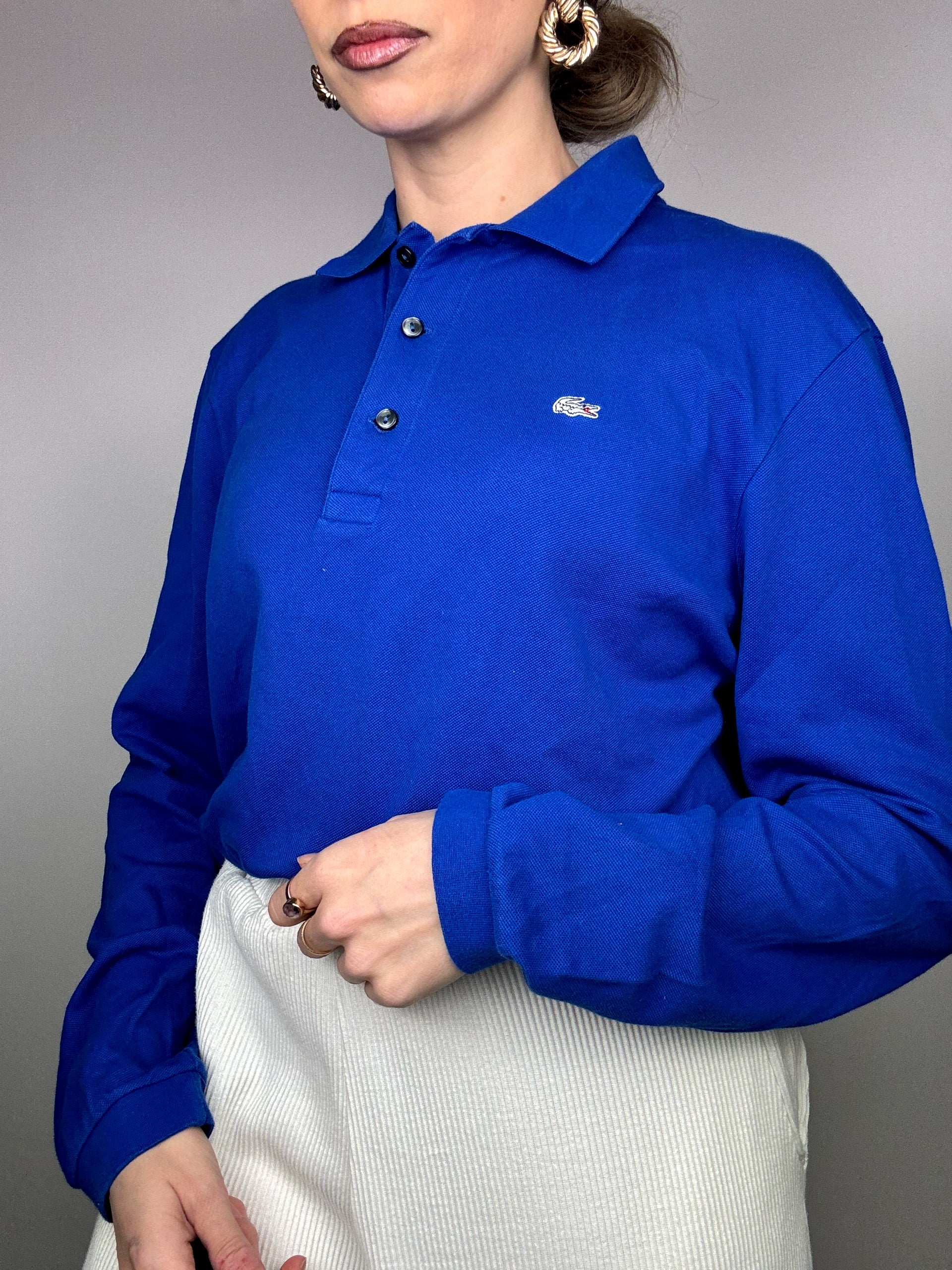 LACOSTE L Vintage blue long-sleeved polo shirt