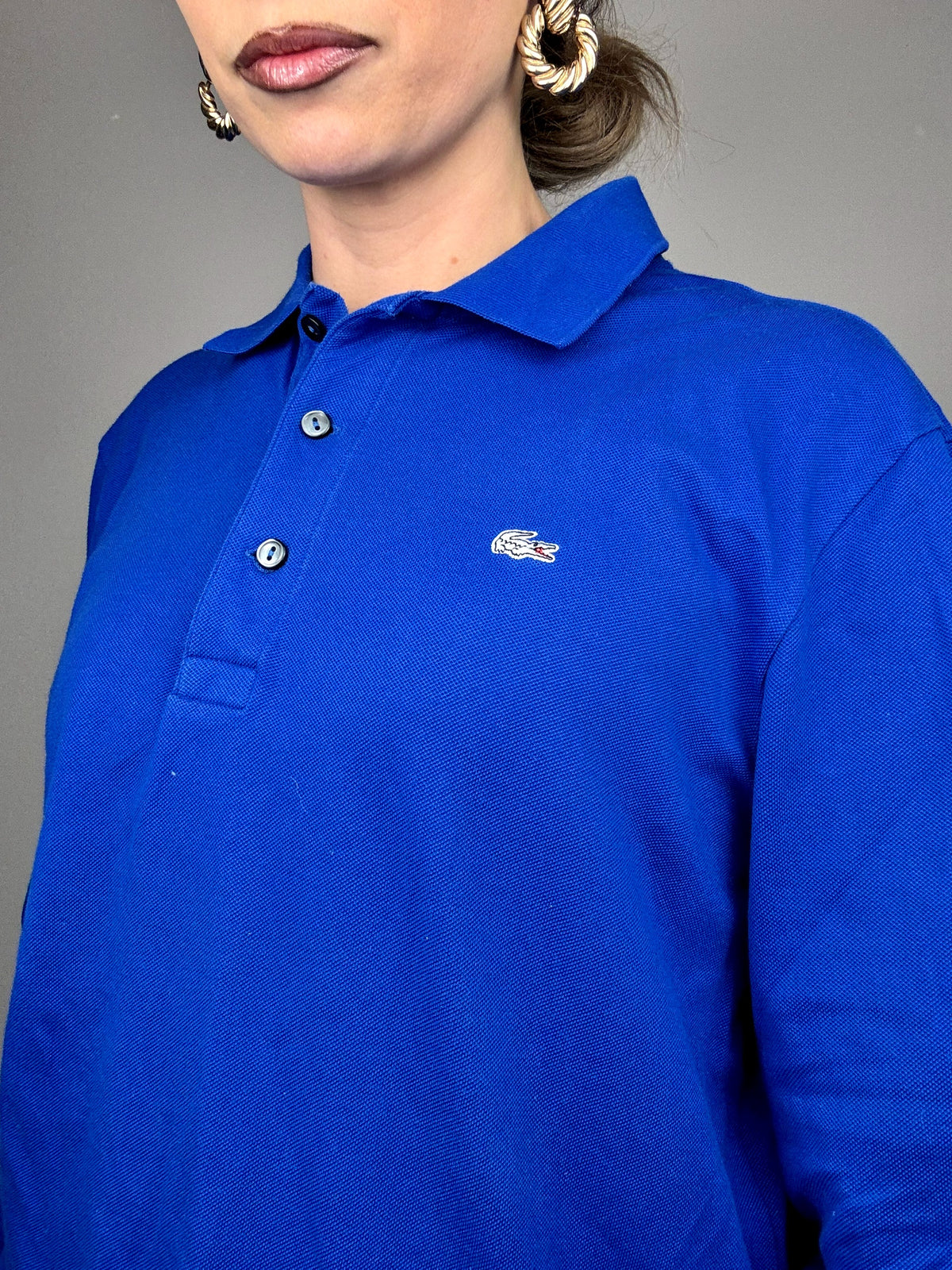 LACOSTE L Vintage blue long-sleeved polo shirt