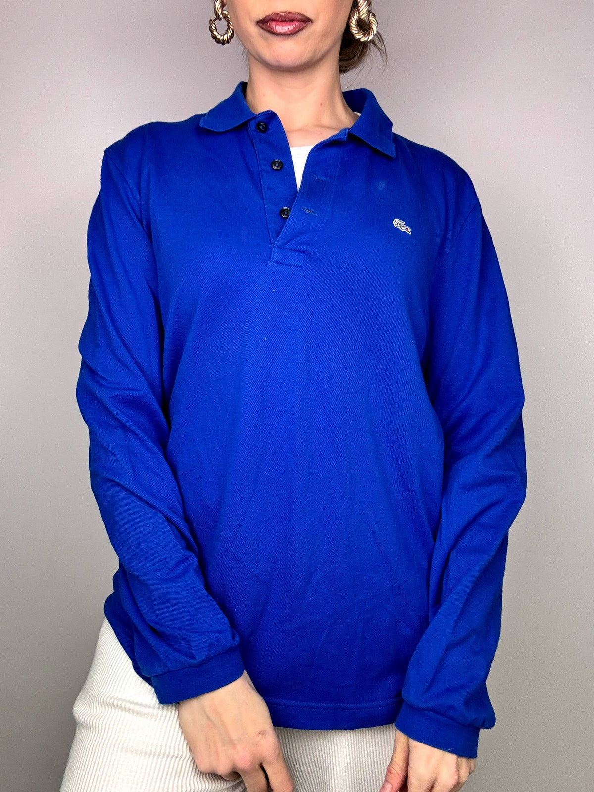 LACOSTE L Vintage blue long-sleeved polo shirt