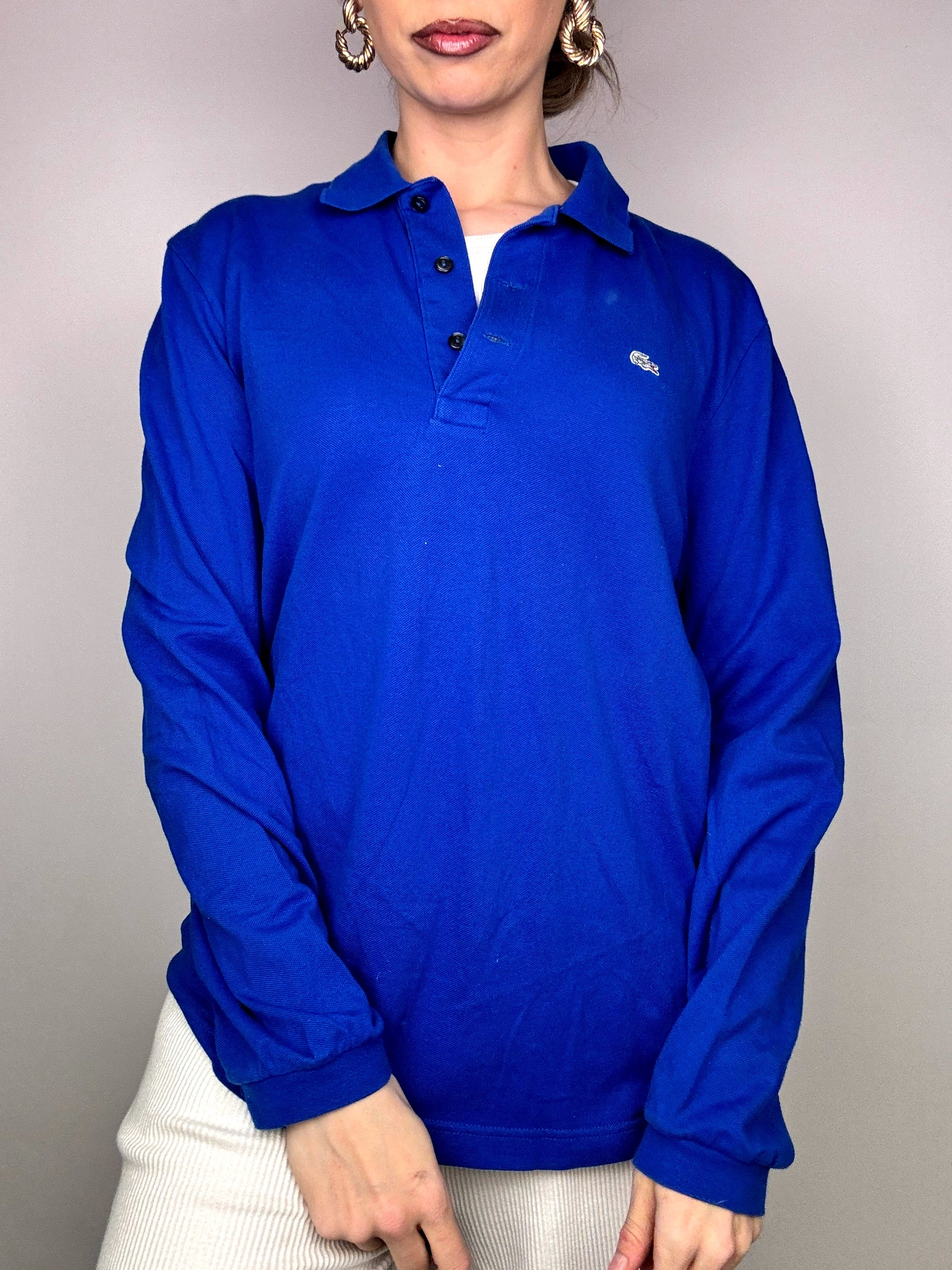 LACOSTE L Vintage blue long-sleeved polo shirt