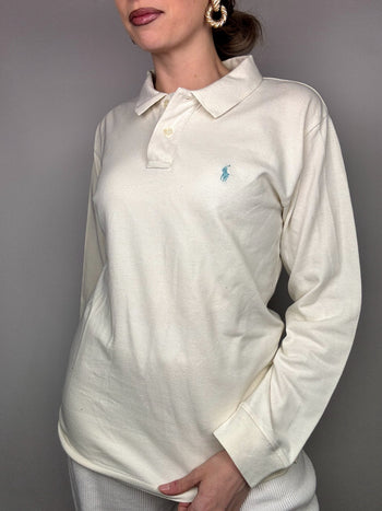 Polo manches longues crème RALPH LAUREN XL Vintage