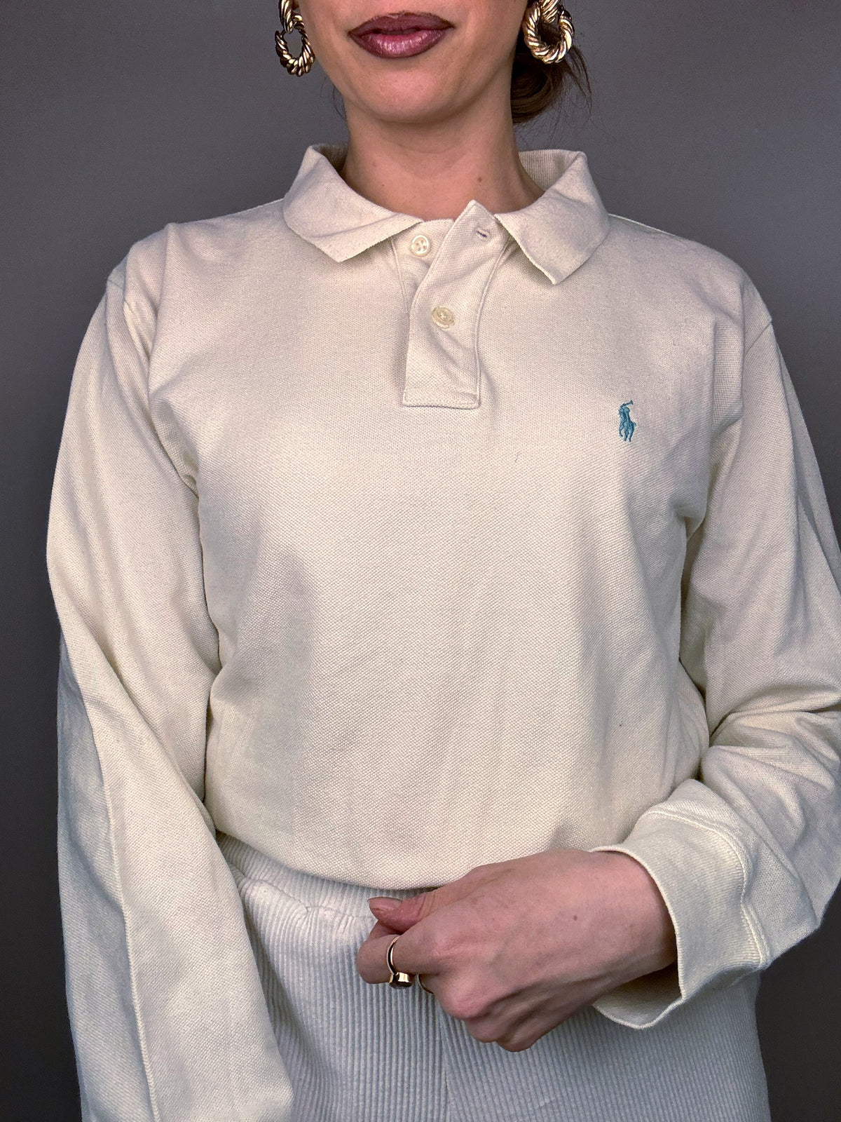 RALPH LAUREN XL Vintage cream long sleeve polo shirt