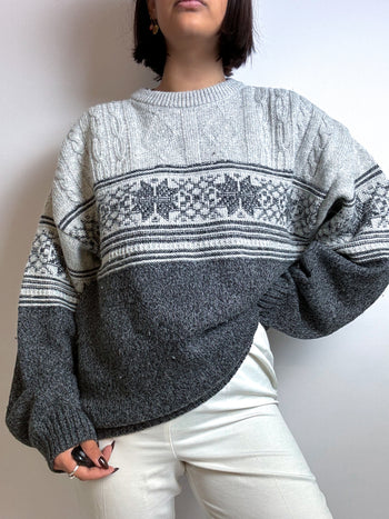 Vintage gray and white wool sweater L