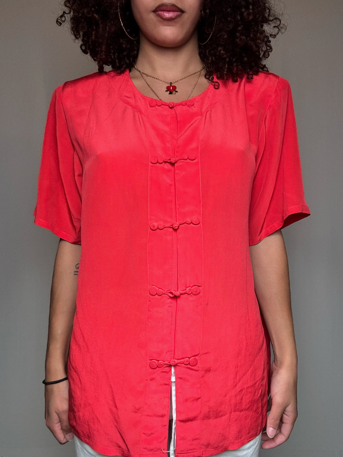 Himbeerfarbene Seidenbluse Gr. M, Vintage