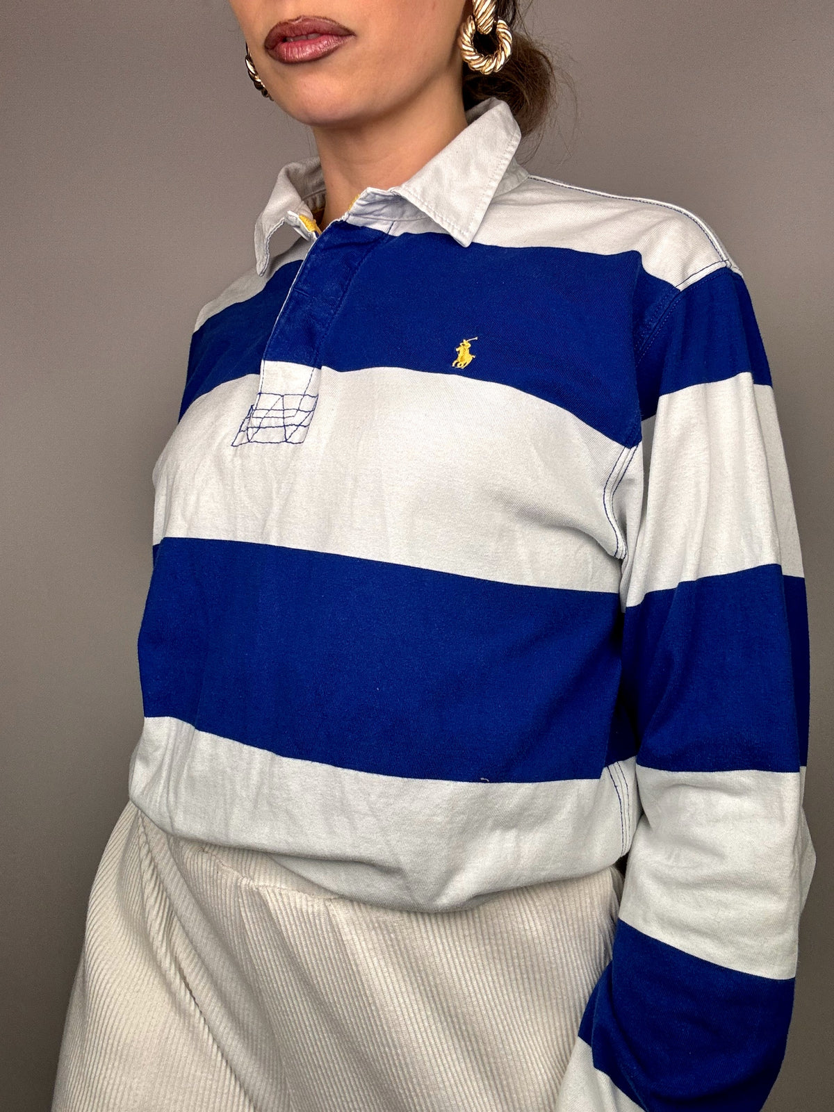 RALPH LAUREN XL Vintage Striped Long Sleeve Polo Shirt