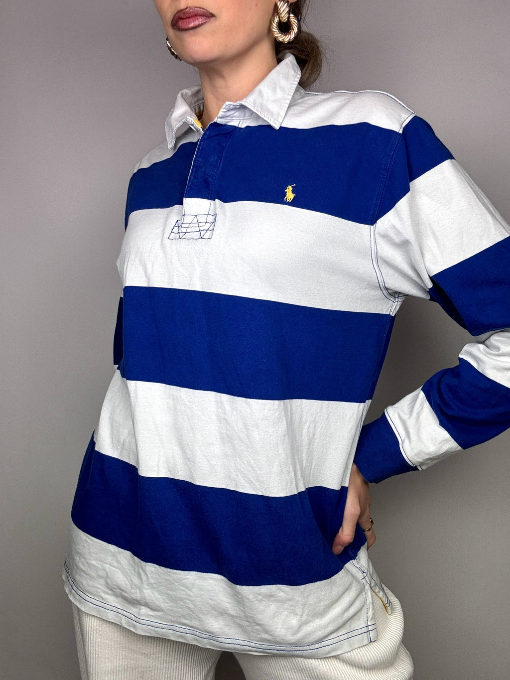 RALPH LAUREN XL Vintage Striped Long Sleeve Polo Shirt