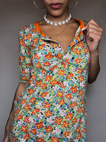 Robe tee shirt fleurie multicolore M vintage