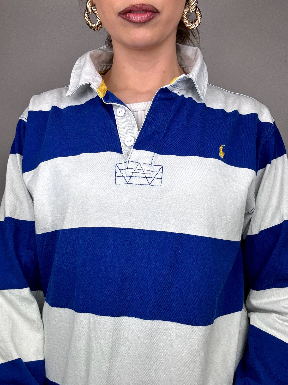 RALPH LAUREN XL Vintage Striped Long Sleeve Polo Shirt