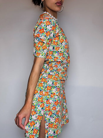 Robe tee shirt fleurie multicolore M vintage