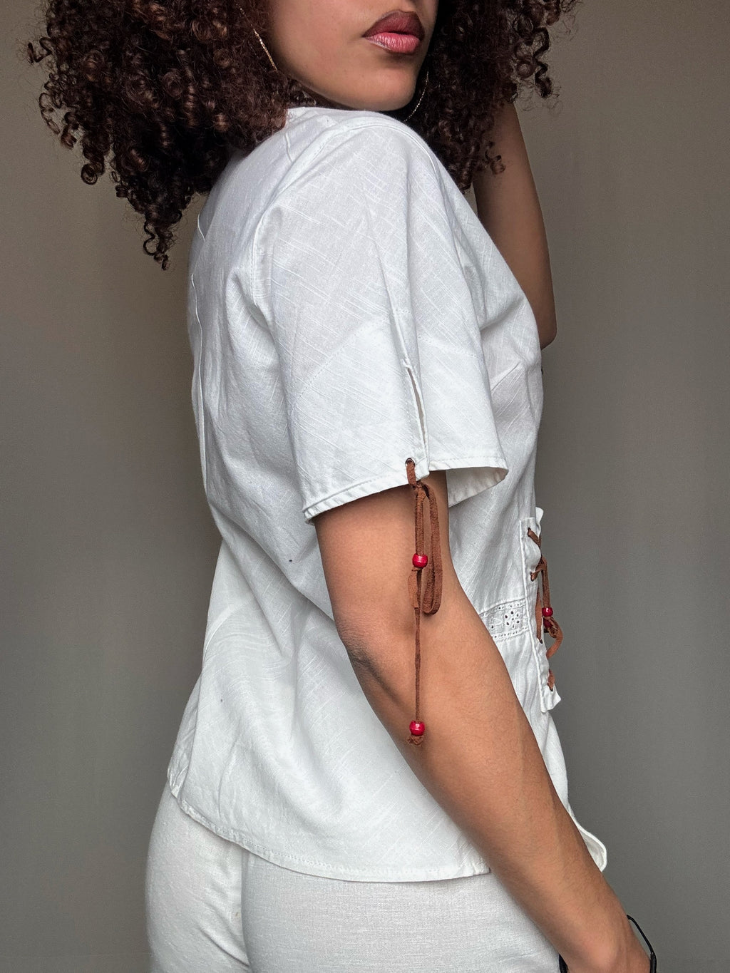White cotton blouse with vintage M detail