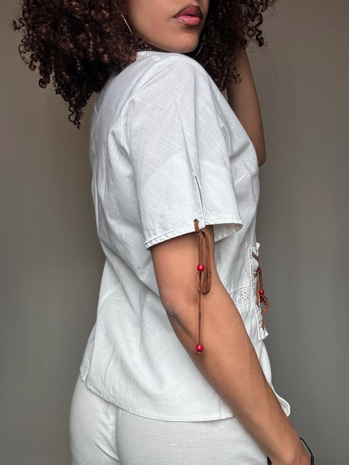 White cotton blouse with vintage M detail