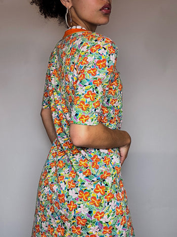 Robe tee shirt fleurie multicolore M vintage