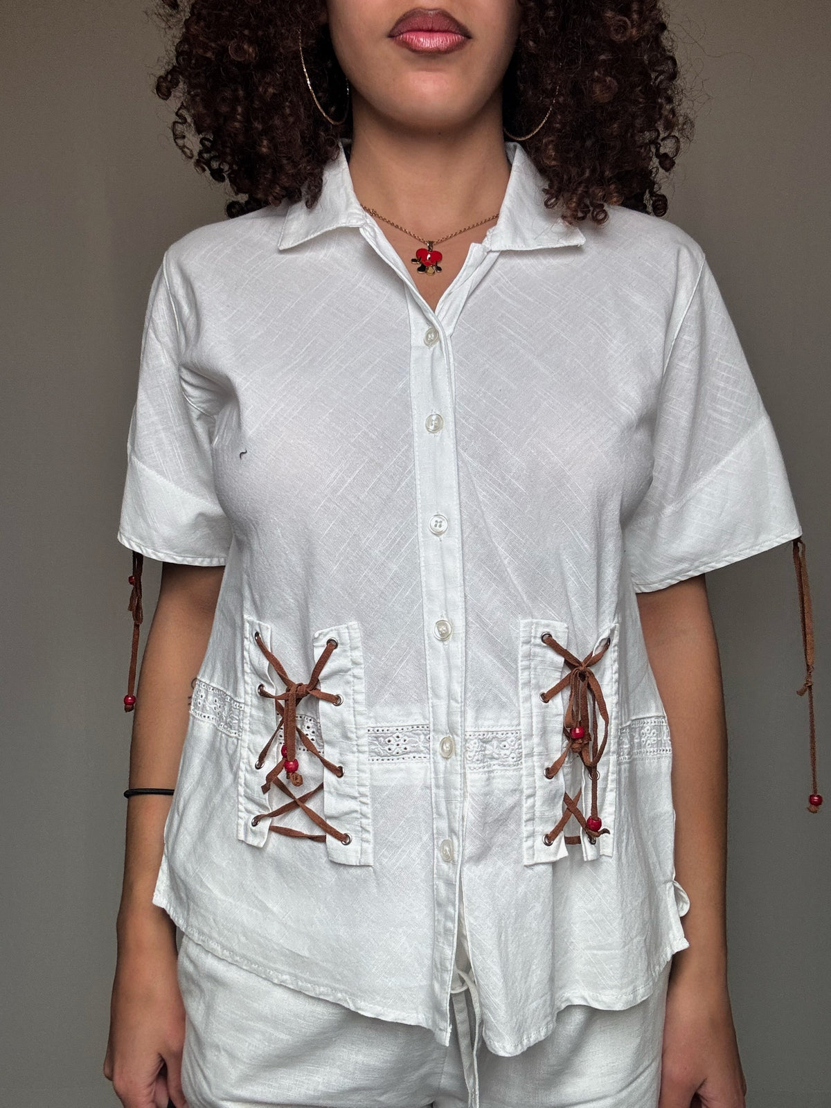 White cotton blouse with vintage M detail