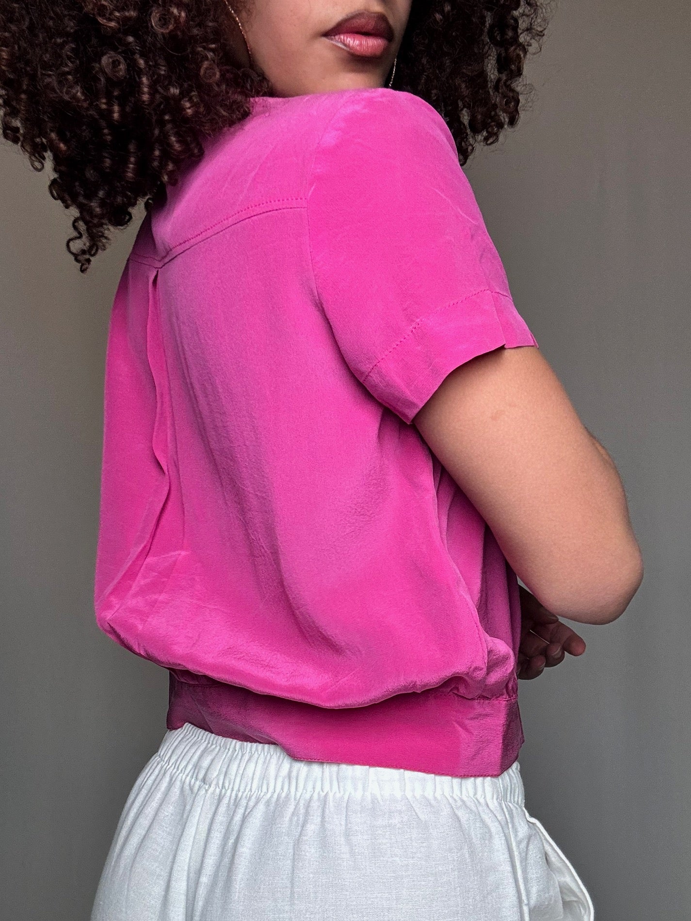 Chemisier en soie fuchsia S vintage